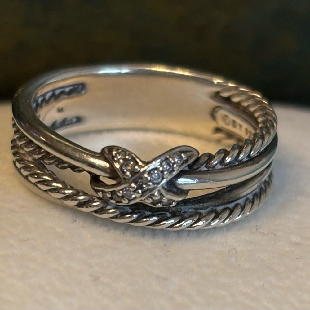 David Yurman X Crossover Band Ring Size 7 Sterling Silver w/diamonds 6mm - Picture 3 of 6